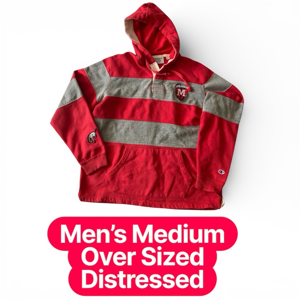 Distressed Red Champion Hoodie